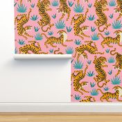 Tigers Dancing on Pink, Asian Tiger, Gold Orange and Black Animal Print Champs MICRO
