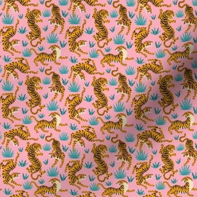 Tigers Dancing on Pink, Asian Tiger, Gold Orange and Black Animal Print Champs MICRO
