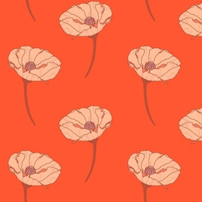 Peach Poppies on Scarlet