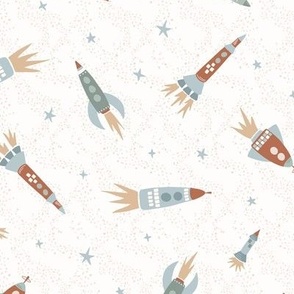 retro rockets flying through space on a cream background - medium size