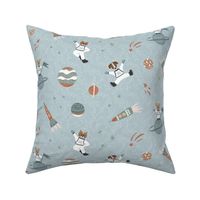 cute animal space explorers in the galaxy on blue - medium size