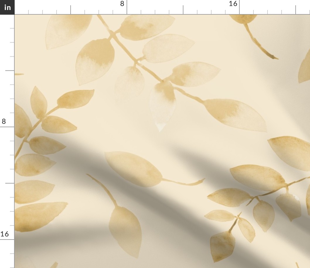 Handpainted Watercolor Leaves - Warm Minimalist Botanical Print on Cream Ivory White