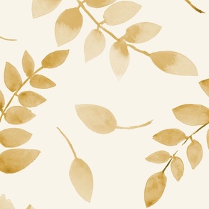Handpainted Watercolor Leaves - Warm Minimalist Botanical Print on Linen White