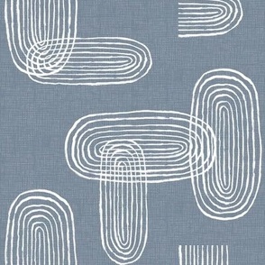 Abstract Concentric Arches and Ovals - Minimalist Geometric in Muted Denim Blue and White