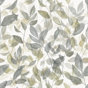 Medium Scandi Leaves / Green / Grey / Watercolor