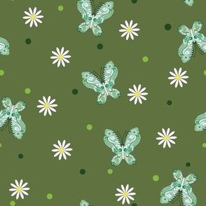 Butterflies and Daisies on Green 8x8