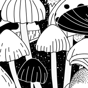 Monochrome Mushrooms in Black and White (Extra Large)
