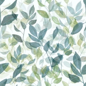 Large Leaves / Teal / Green / Watercolor