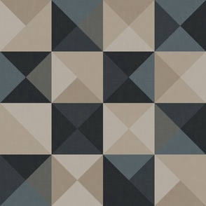 Geometric Monochromatic Wallpaper Dark Patchwork Throw Blanket Jumbo Checker with Linen Texture in Black and Tan 