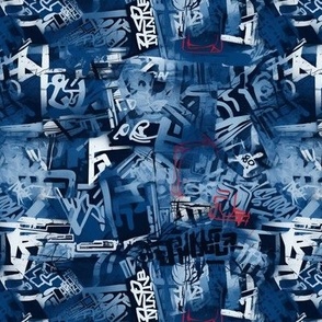 Denim Blue Abstract Graffiti