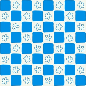 Preppy Blue Flower Checkered Pattern