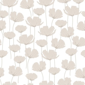 Garden Serenity - Neutral Colors with White Background - Monochromatic - Florals - Flowers - Earth Colors - Earth Tones - Nature - Botanicals - Buttercups - Poppies