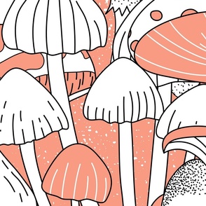 Monochrome Mushrooms in Soft Orange/Black and White (Extra Large)