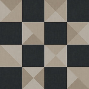 Dark Patchwork Throw Blanket Jumbo Checker in Black, Gray, and Beige Geometric Monochromatic Wallpaper with Linen Texture
