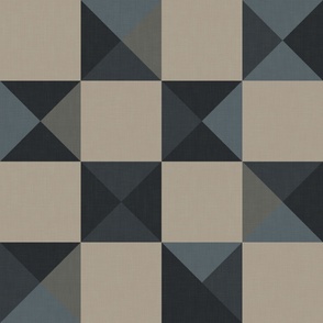 Jumbo Checker in Black, Gray, and Beige Dark Patchwork Throw Blanket Monochromatic Wallpaper with Linen Texture