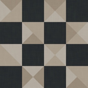 Checker Board Black and Tan Patchwork Bedding Tile Print Wallpaper Medium Scale Geometric Shapes