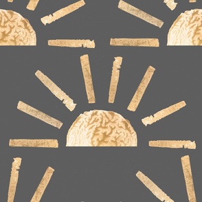 Large Gold Suns on Charcoal Dark Grey 