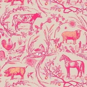 Homestead Farm Toile (hot pink) MED 