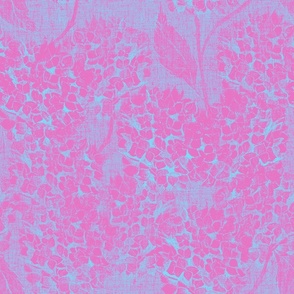 Block print bright colored floral print in cyan blue fuchsia pink for  vintage flowers