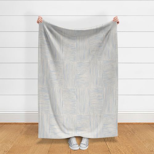 521 - $ Large scale dusty pale blue and off white scratchy organic textured hand drawn minimalist rectangular checkerboard - for wallpaper, table cloths, curtains, duvet covers and sheet sets.