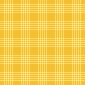 Medium scale / Pastel plaid 5 thin lines on retro yellow / Warm light pale lemon gingham checks and fresh rich goldenrod / simple classic plain vichy caro stripes / 60s 70s modern fun summer blender