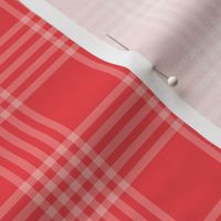 Medium scale / Pastel plaid 5 thin lines on bright red / Warm light pale rose and rich deep jewel scarlet gingham checks / simple classic vichy caro stripes / 60s 70s modern fun bold Christmas blender