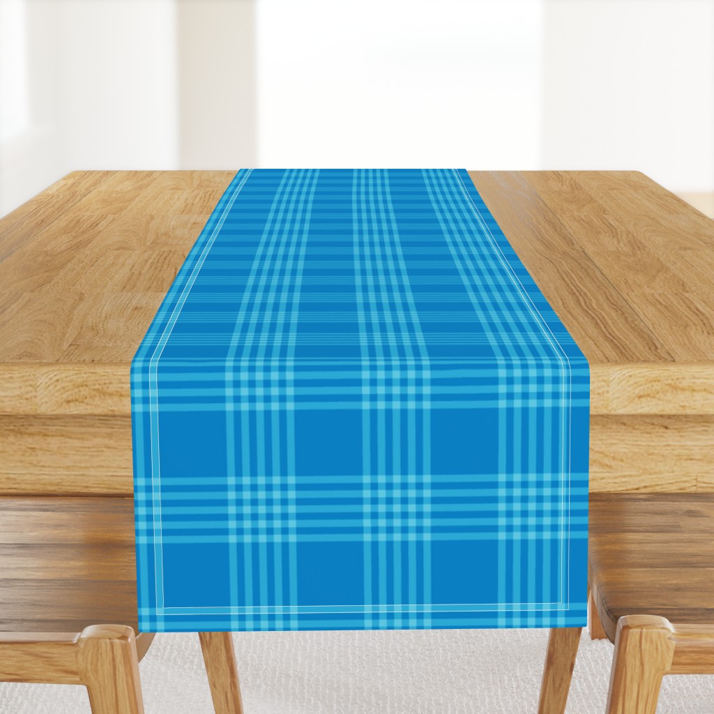 Large scale / Pastel plaid 5 thin lines on bright blue / Cool light pale sky blue and rich deep jewel sapphire gingham checks / simple classic vichy caro stripes / 60s 70s modern fun bold winter blender