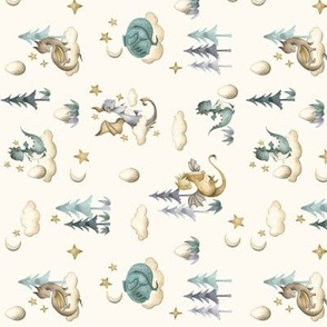 Little Dragons Rotated / Cream / Small