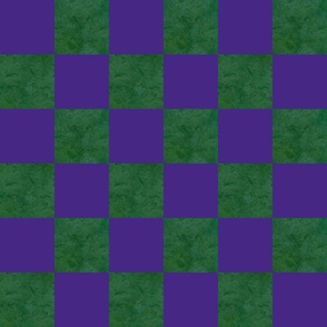Modern Textured Dark Purple and Green Checkerboard - Large Scale 3 Inch Squares