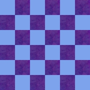 Modern Textured Periwinkle Blue and Dark Purple Checkerboard - Large Scale 3 Inch Squares
