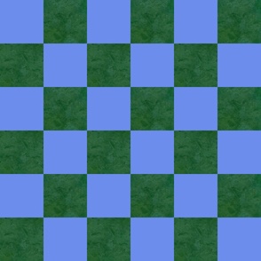 Modern Textured Periwinkle Blue and Green Checkerboard - Large Scale 3 Inch Squares