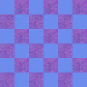 Modern Textured Periwinkle Blue and Purple Checkerboard - Large Scale 3 Inch Squares