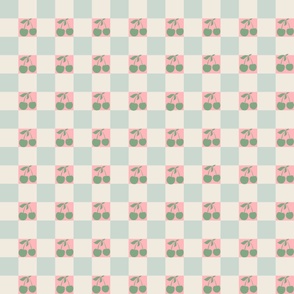 Green Pink Aesthetic Cherry Checkered Y2K Pattern