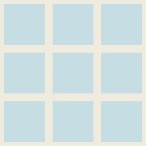 Window pane simple square check tiled wallpaper in baby light blue off white for modern retro aesthetics