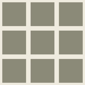Japandi Window pane simple square check tiled wallpaper in off white army green for modern retro aesthetics