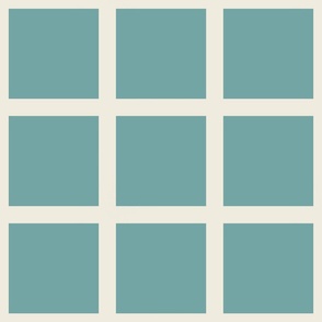 Window pane simple square check tiled wallpaper in teal blue green off white for modern retro aesthetics