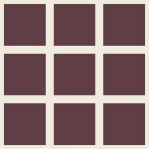 Faux tile checkerboard window pane in off white and moody burgundy purple