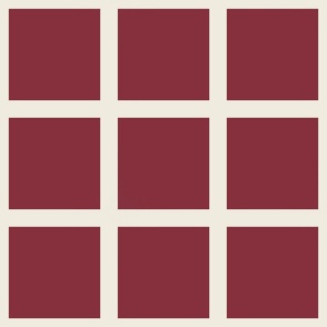 Window pane simple square check tiled wallpaper in burgundy garnet  off white for modern retro aesthetics