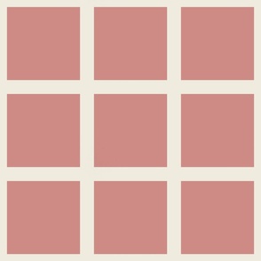 Window pane simple square check tiled wallpaper in pink terracotta off white for modern retro aesthetics