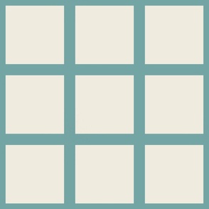 Coastal calm Window pane simple square check tiled wallpaper in sea mist blue green teal  off white for modern retro aesthetics