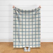 Window pane simple square check tiled wallpaper in denim blue nova off white for modern retro aesthetics