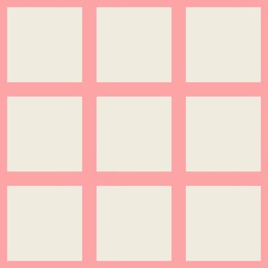 Window pane simple square check tiled wallpaper in off white and blush pink for modern retro aesthetics