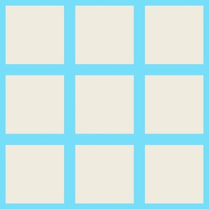 Window pane simple square check tiled wallpaper in bright sky blue and off white for modern retro aesthetics
