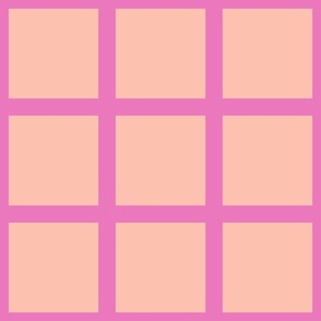 Window pane simple square check tiled wallpaper in bright pastel peach and pink for modern retro aesthetics