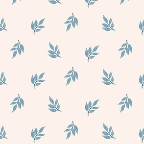 Low Volume French Blue Leaves on a Cream Background