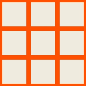 Window pane simple square check tiled wallpaper in neon orange off white for modern retro aesthetics