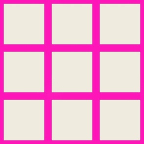 Window pane simple square check tiled wallpaper in neon pink off white for modern retro aesthetics