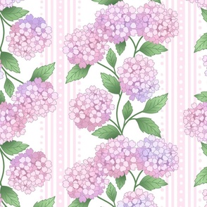 Granny Chic Hydrangea Ticking - pale pink and purple
