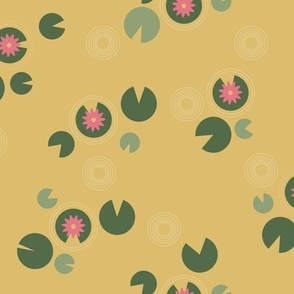 Lily Pad and The Pink Lotus Flower on  Gold Color