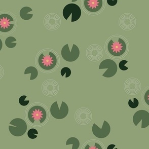Lily Pad and The Pink Lotus Flower on  Green
